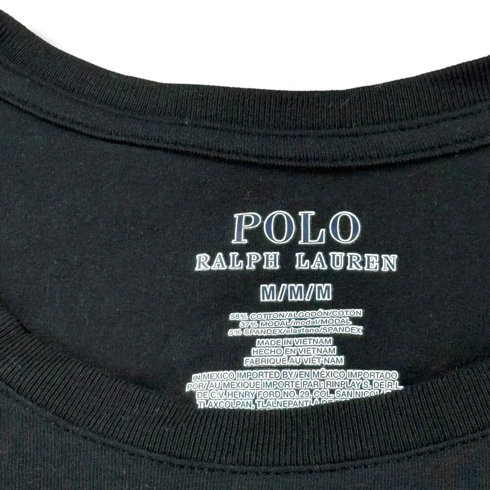 Polo‎ Ralph Lauren Mens Black Long Sleeve Rainbow Script Logo Graphic T-Shirt M